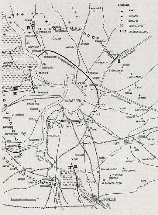 Situatieschets Duitse herinrichting Antwerpen in 1917